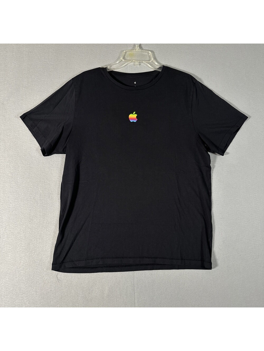 Apple Short Sleeve T-Shirt Unisex Large Black Rainbow Logo Cotton